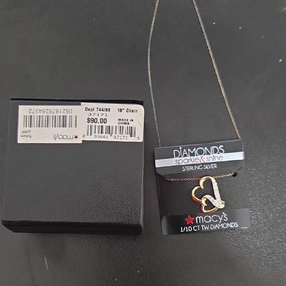 Macy's Sterling Silver Heart Necklace with Diamonds - Picture 1 of 4